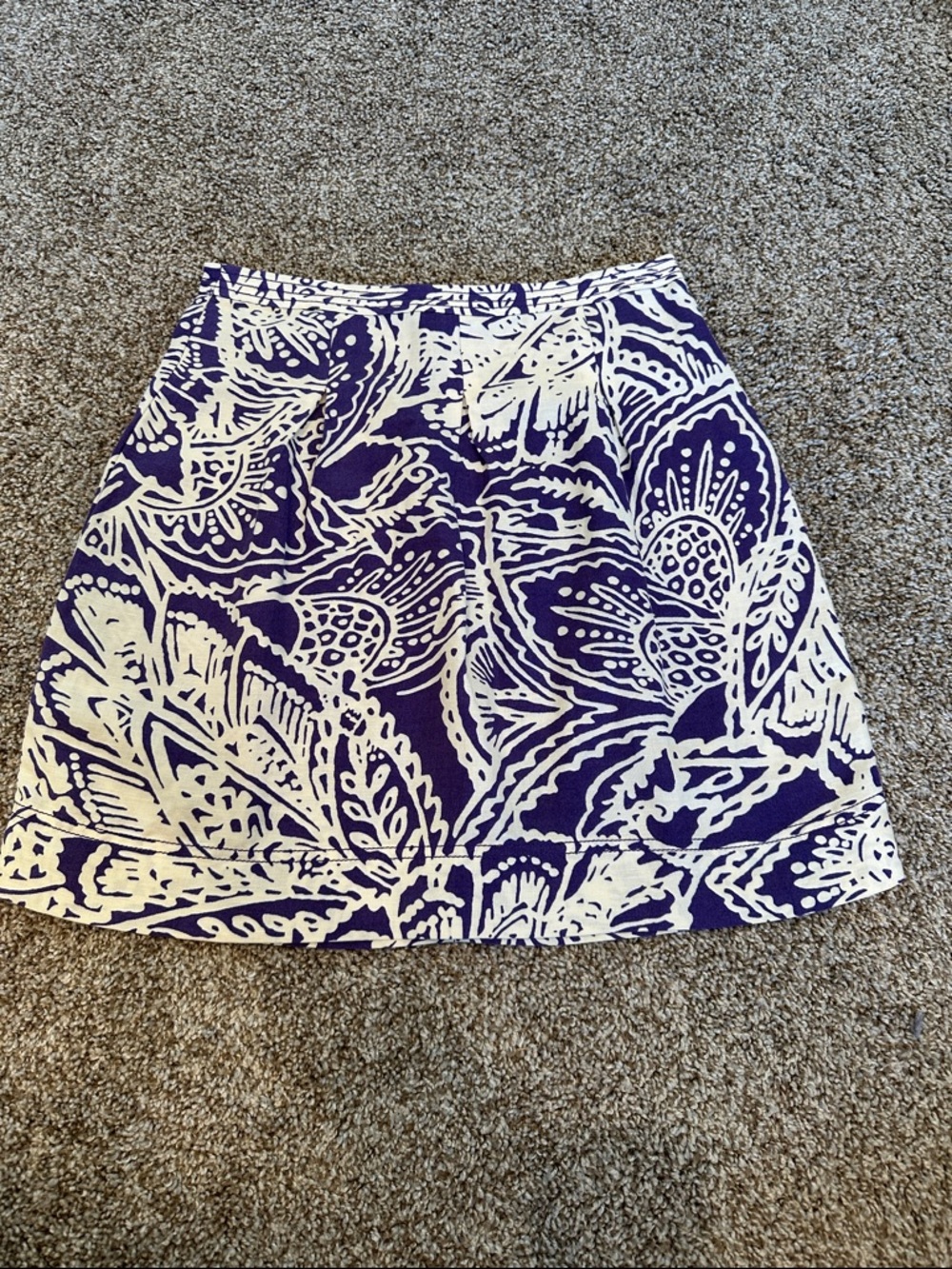 LOFT White and Purple Floral Print A-Line Skirt